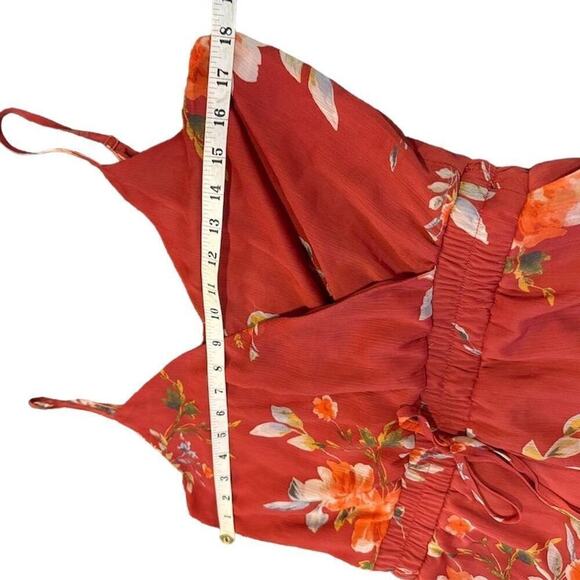 Trixxi Women's Red Floral Spaghetti Straps Romper Red Size L - Picture 8 of 9